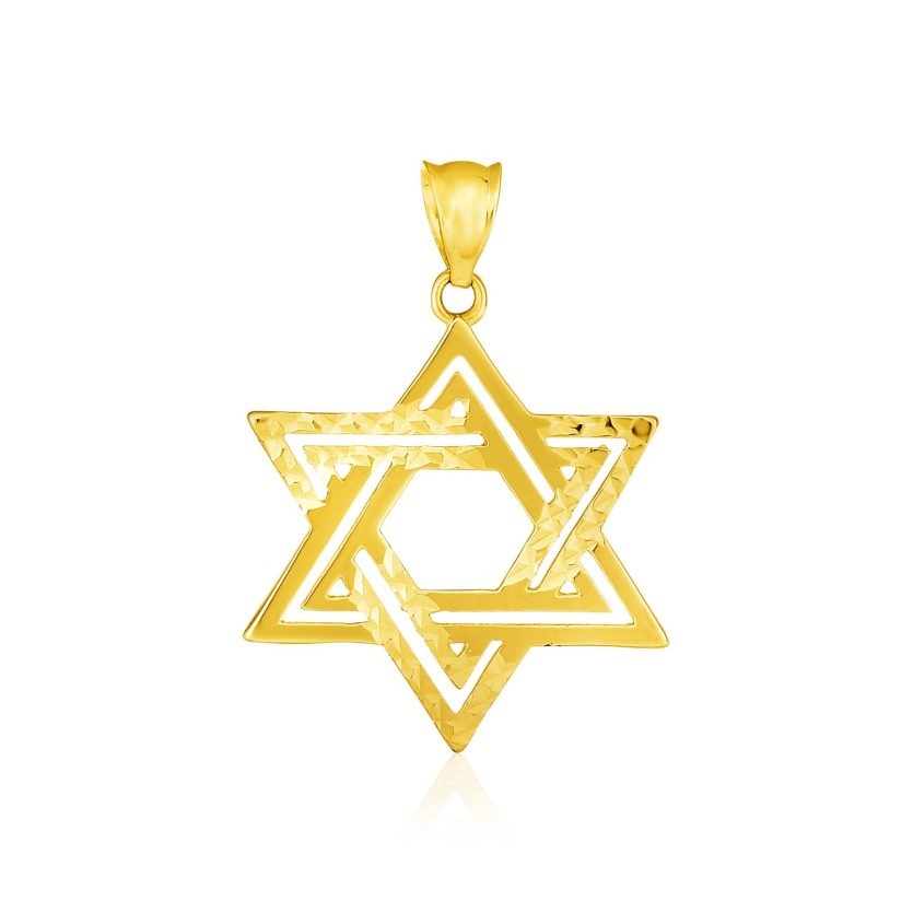 14k Yellow Gold Textured Star of David Pendant - Image 1