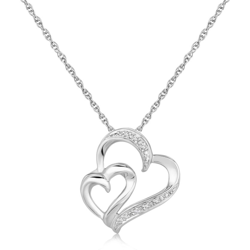 Sterling Silver Diamond Accented Dual Fancy Heart Pendant (.02 cttw) - Image 1