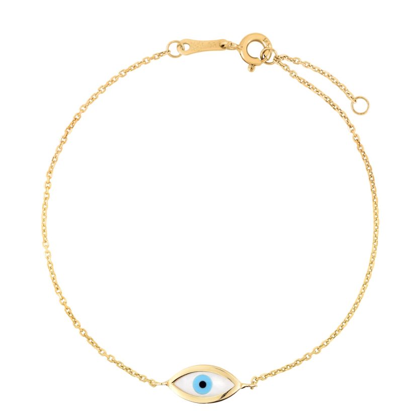14k Yellow Gold MOP Evil Eye Bracelet (1.00 mm) - Image 2