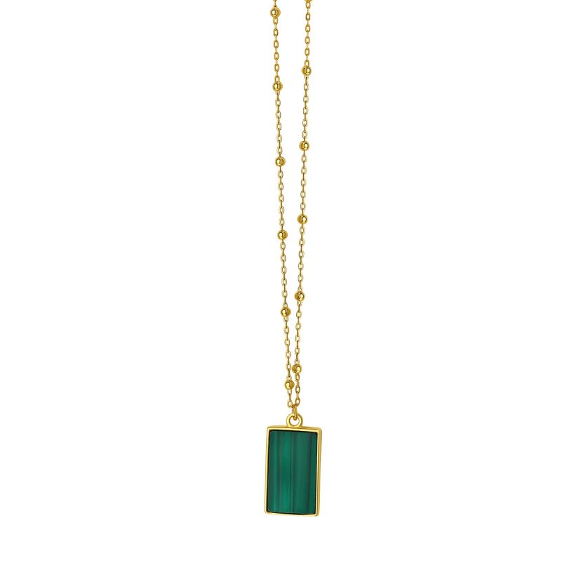 Malachite Geometric Rectangle Necklace in 14K Yellow Gold - Image 1