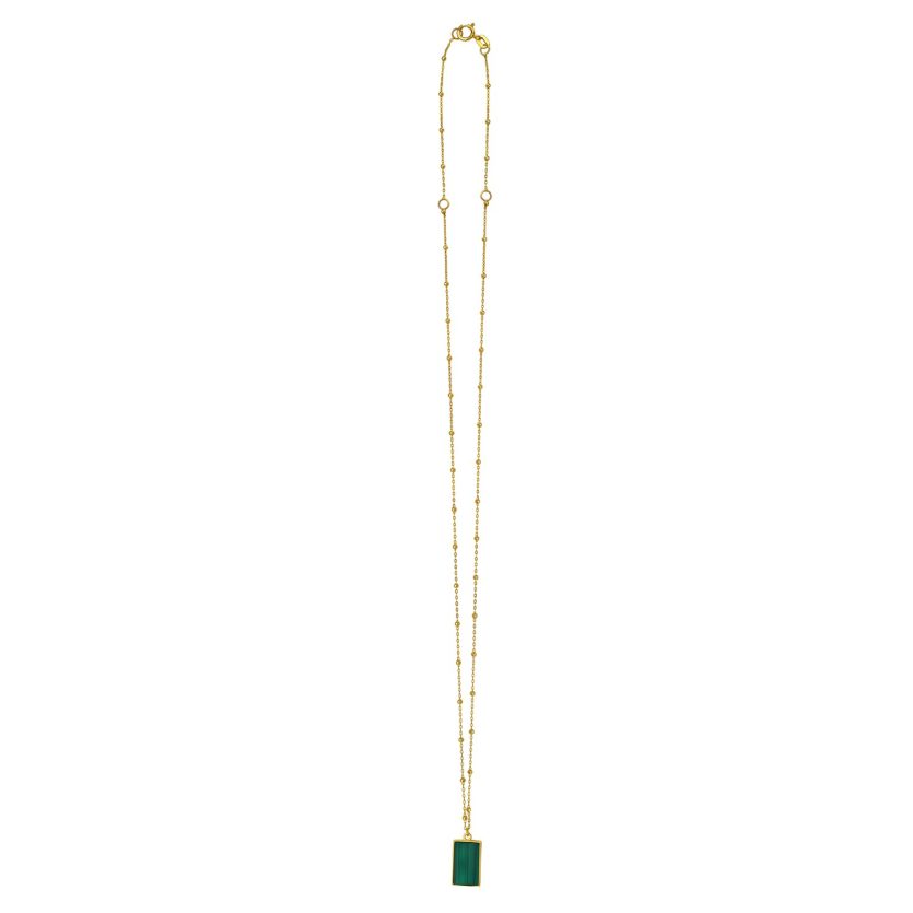 Malachite Geometric Rectangle Necklace in 14K Yellow Gold - Image 2