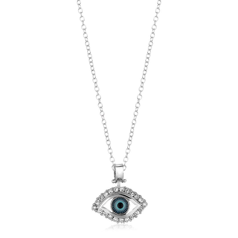 Sterling Silver Evil Eye Pendant with Cubic Zirconias - Image 1