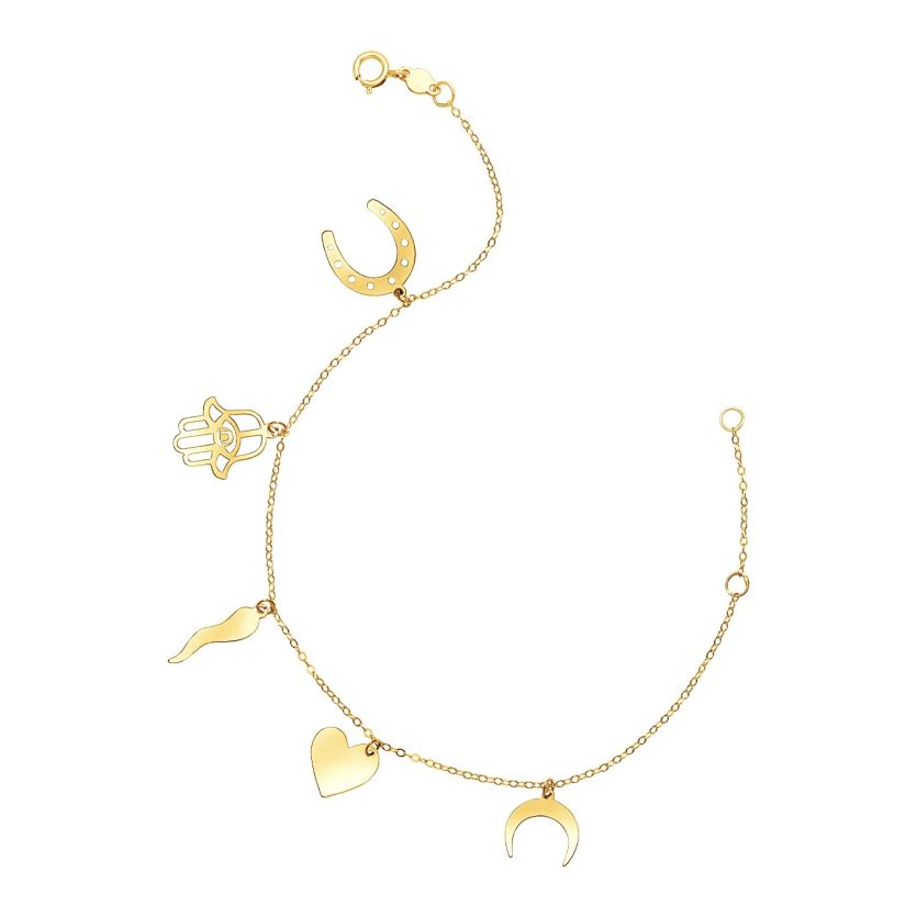 14k Yellow Gold 7 inch Bracelet with Polished Charms - Image 1
