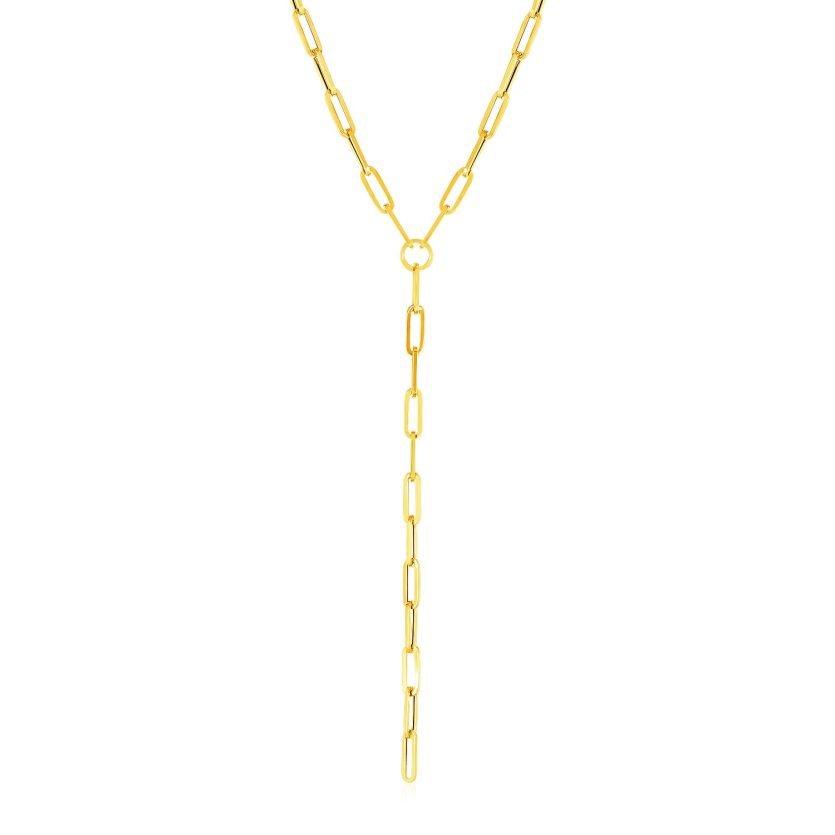 14k Yellow Gold Paperclip Chain Lariat Necklace - Image 1