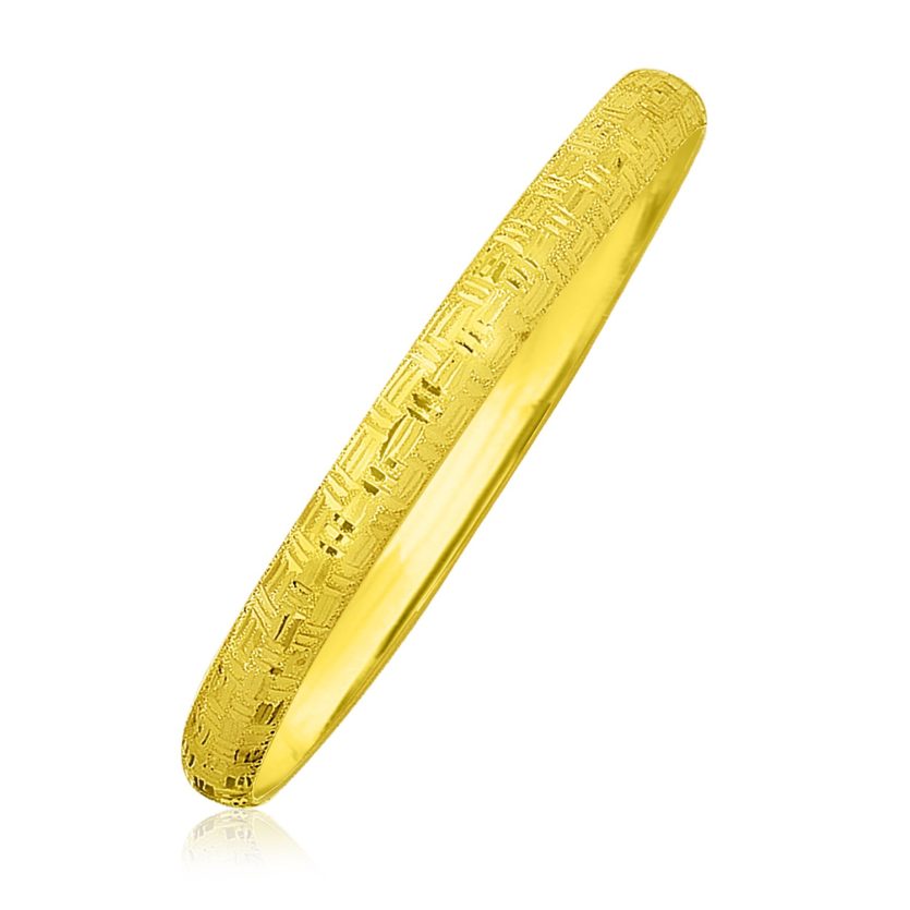 10k Yellow Gold Greek Pattern Textured Bangle (6.00 mm) - Image 1