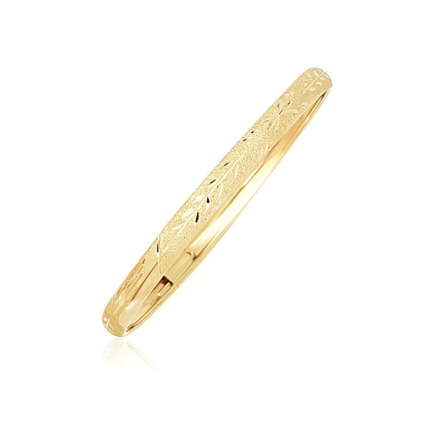 10k Yellow Gold Dome Childrens Diamond Cut Florentine Bangle (4.00 mm) - Image 1