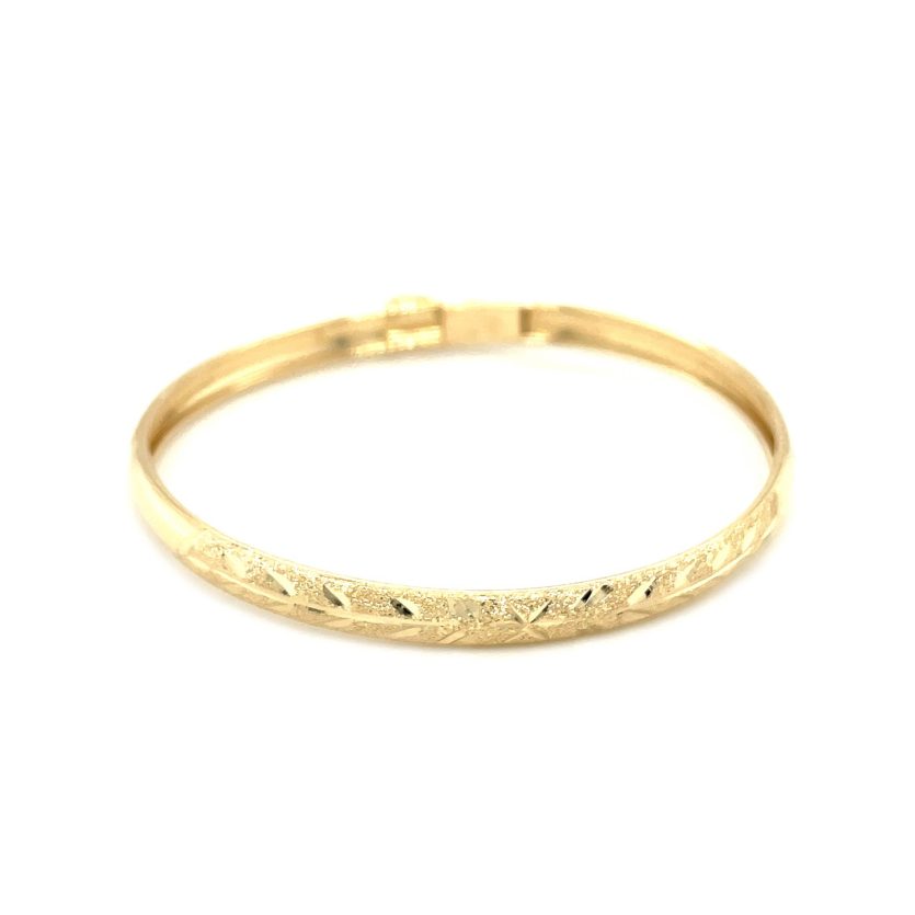 10k Yellow Gold Dome Childrens Diamond Cut Florentine Bangle (4.00 mm) - Image 2