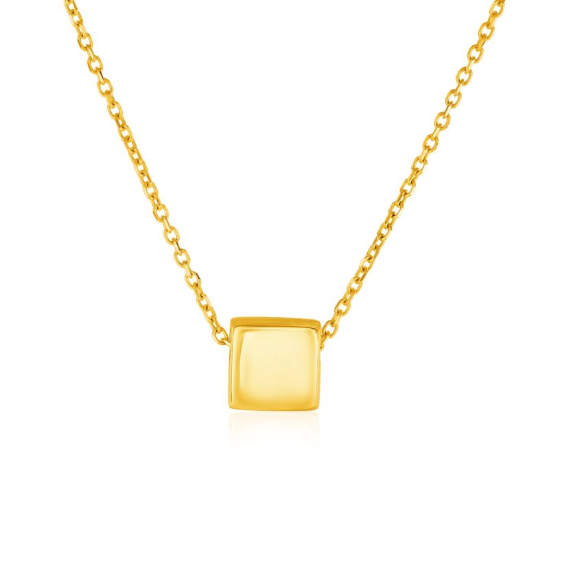 14k Yellow Gold with Shiny Square Pendant - Image 1