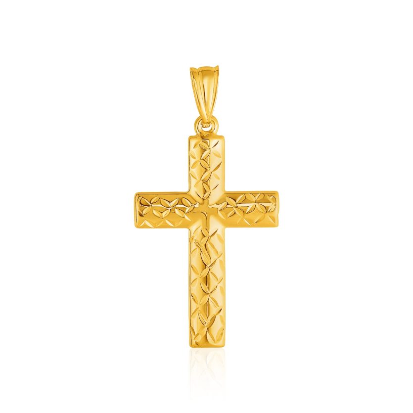 14k Yellow Gold Reversible Textured Cross Pendant - Image 1