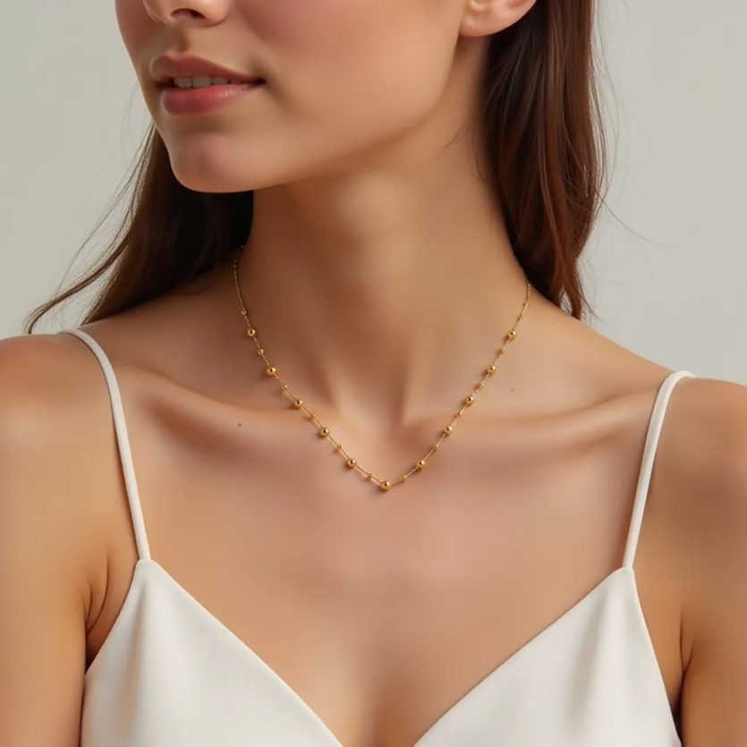 14k Yellow Gold Bead Necklace - Image 3