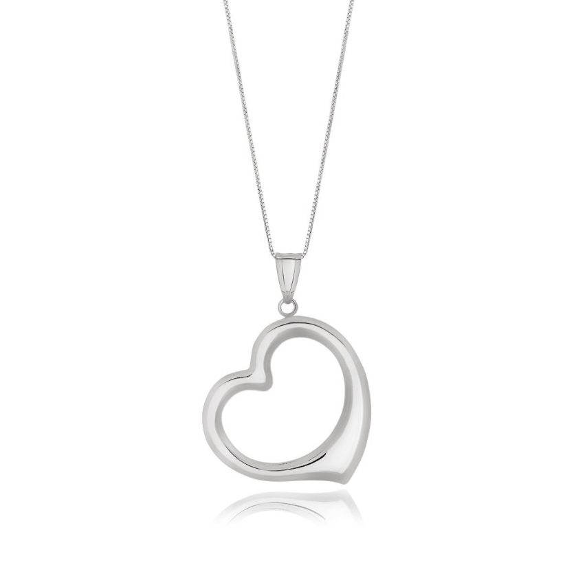 14k White Gold Floating Heart Drop Pendant - Image 1
