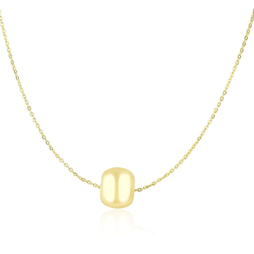 14k Yellow Gold Necklace with Shiny Barrel Bead Charm - Image 1