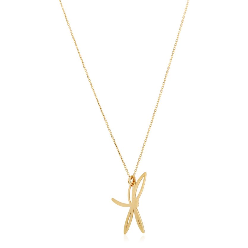 14k Yellow Gold High Polish Dragonfly Necklace - Image 1