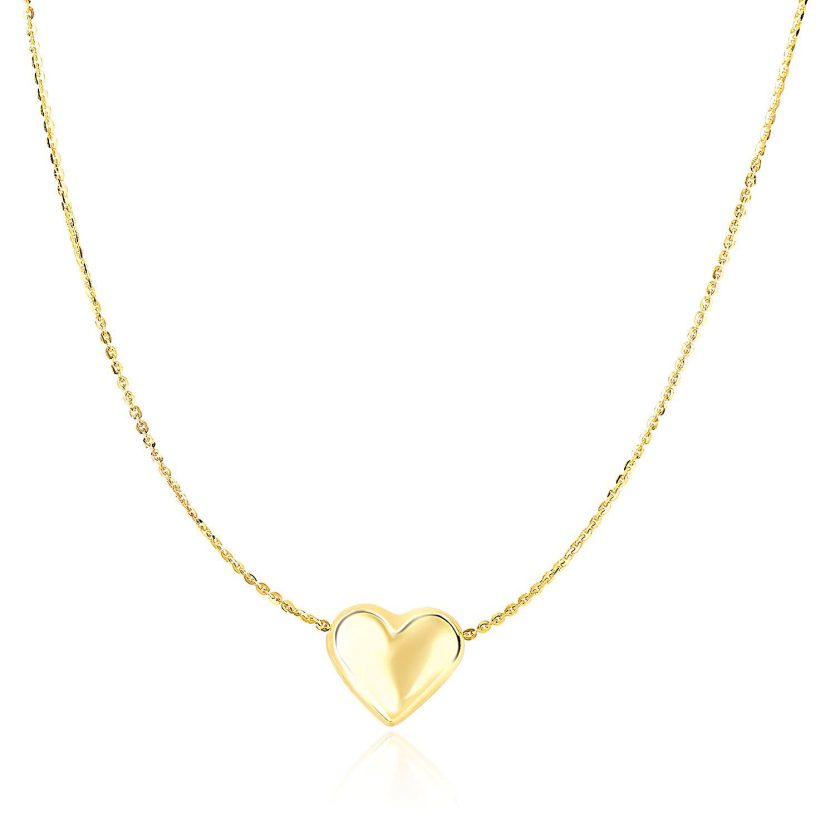 14k Yellow Gold Chain Necklace with Sliding Puffed Heart Charm - Image 1