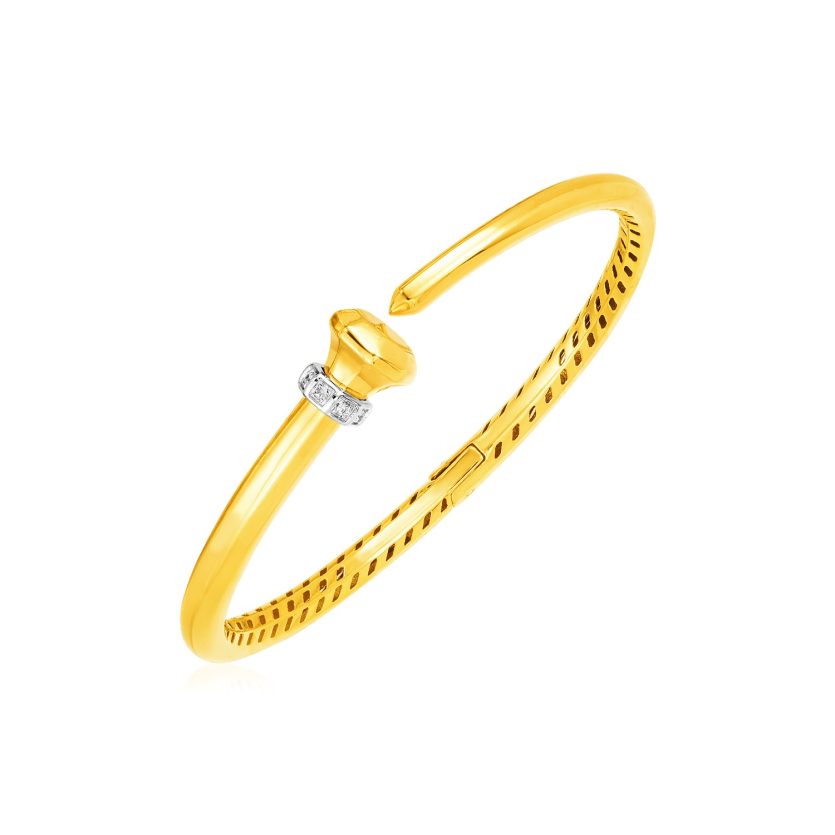 14k Yellow Gold Hinged Bangle Bracelet with Diamonds (3.40 mm) - Image 1