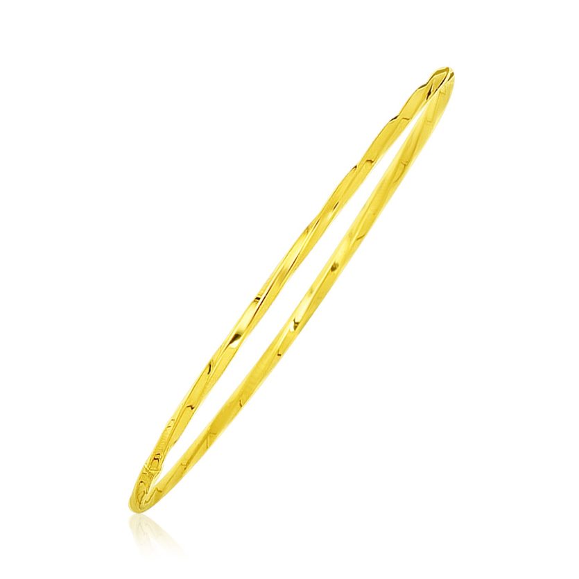 14k Yellow Gold Thin Twisted Shiny Bangle (2.50 mm) - Image 1