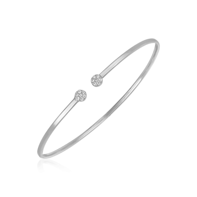 14k White Gold High Polish Diamond Cluster Bangle (2.00 mm) - Image 1