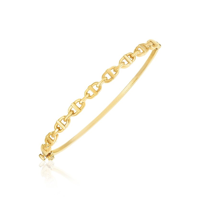 14k Yellow Gold High Polish Puffed Mariner Link Bangle (4.60 mm) - Image 1