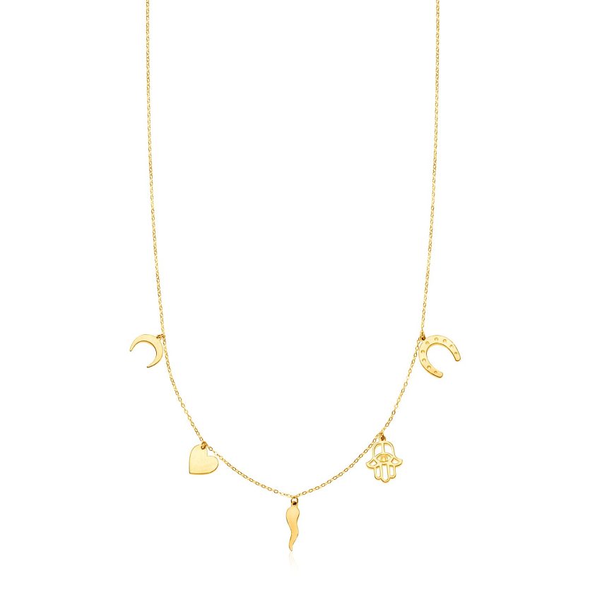 14K Yellow Gold Necklace with Polished Charms - Image 1