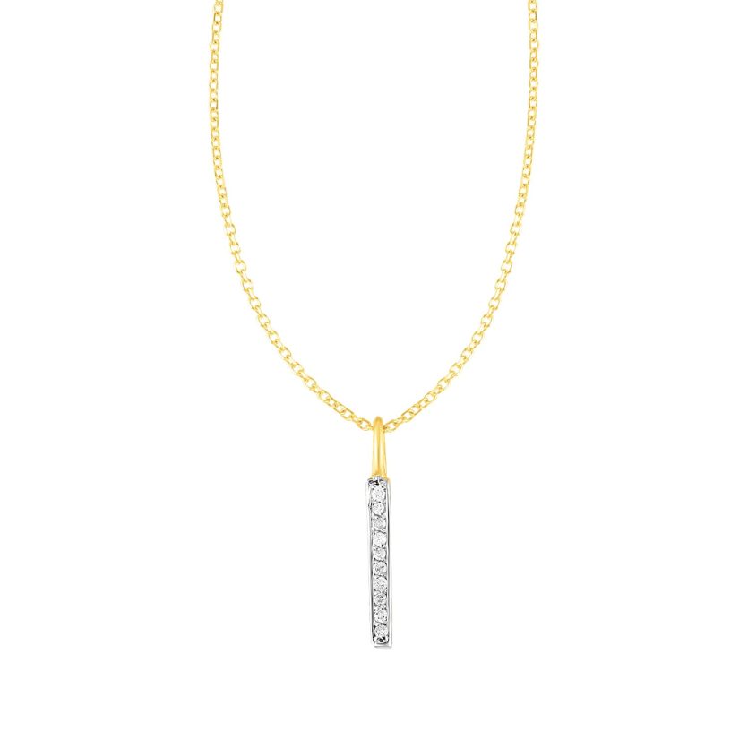14k Yellow Gold Bar Pendant with Diamonds - Image 1