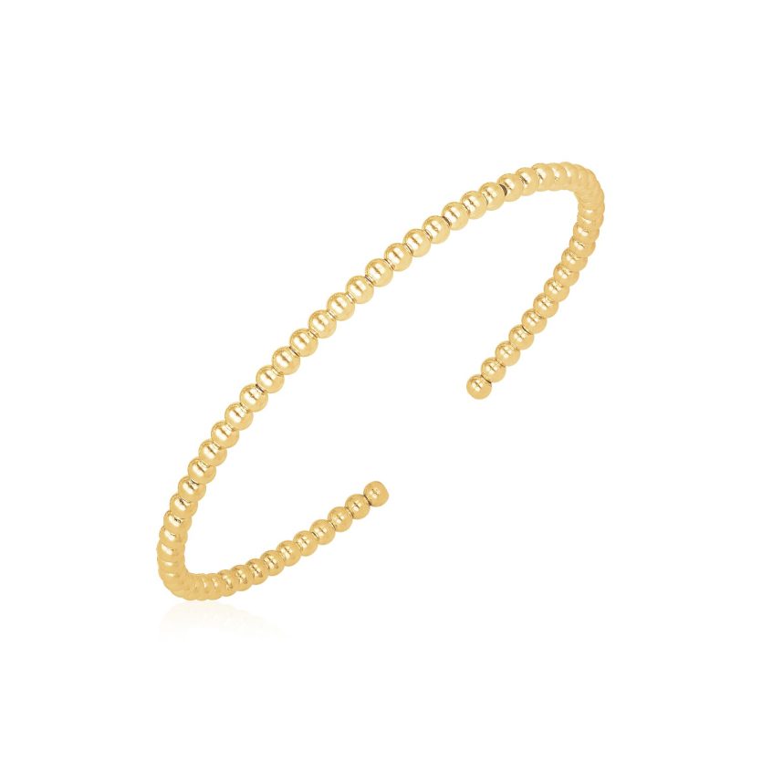14k Yellow Gold High Polish Bead Cuff Bangle (3.00 mm) - Image 1
