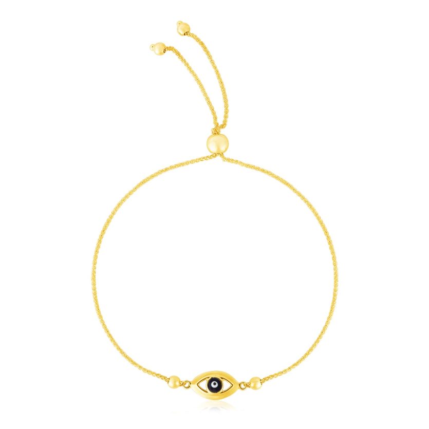 14k Yellow Gold Adjustable Evil Eye Bracelet (1.00 mm) - Image 1