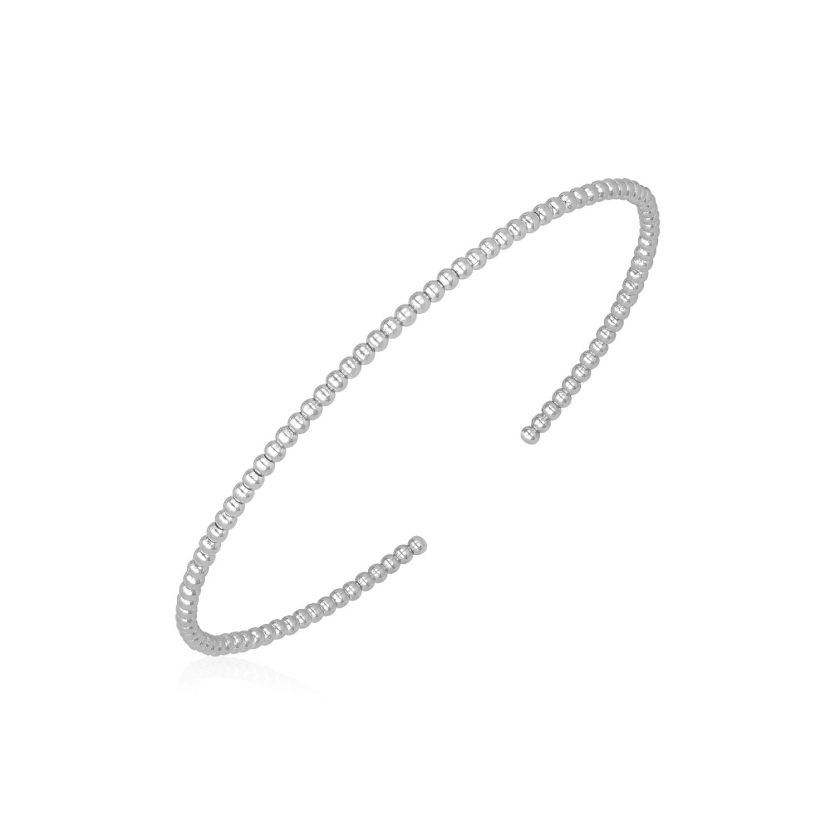 14k White Gold High Polish Bead Cuff Bangle (2.00 mm) - Image 1