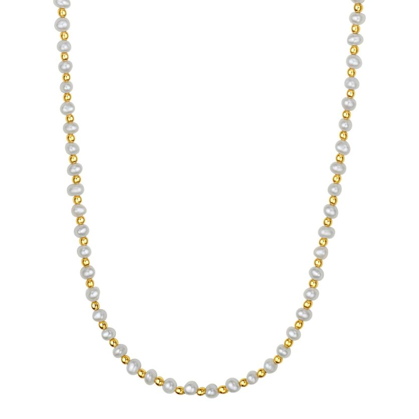 Pearl and Gold Alternating Bead Necklace in 14K Yellow Gold - Image 1