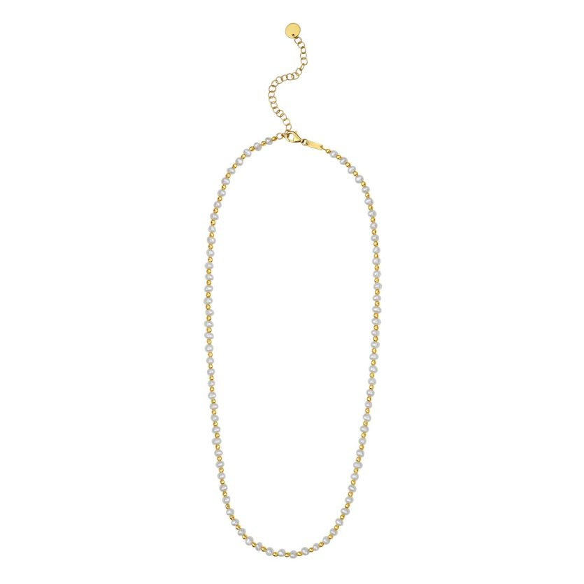 Pearl and Gold Alternating Bead Necklace in 14K Yellow Gold - Image 2