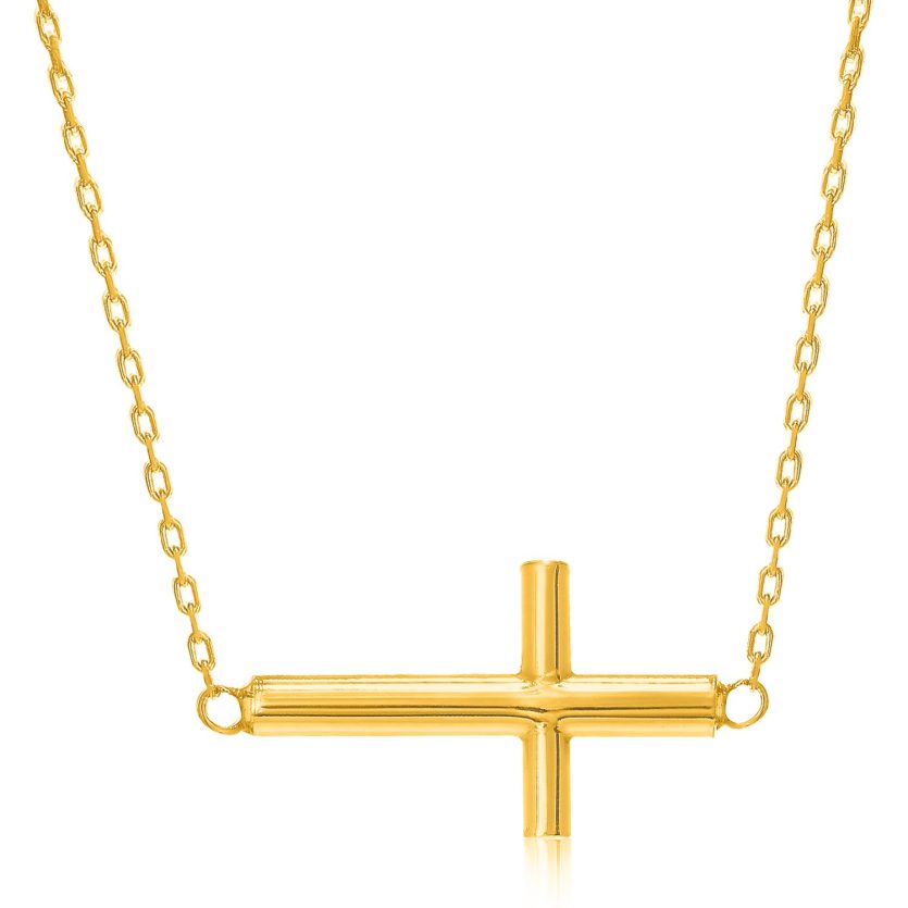 14k Yellow Gold Necklace with a Polished Cross Design - Image 1