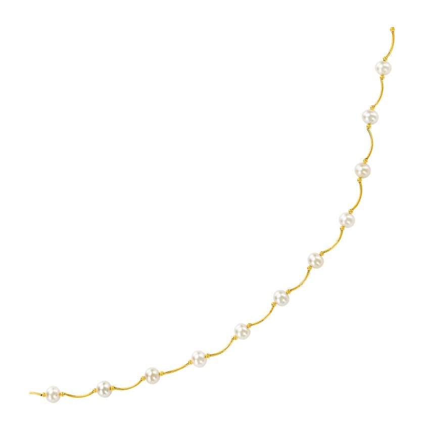 14k Yellow Gold Arc Link Necklace with White Pearls - Image 1