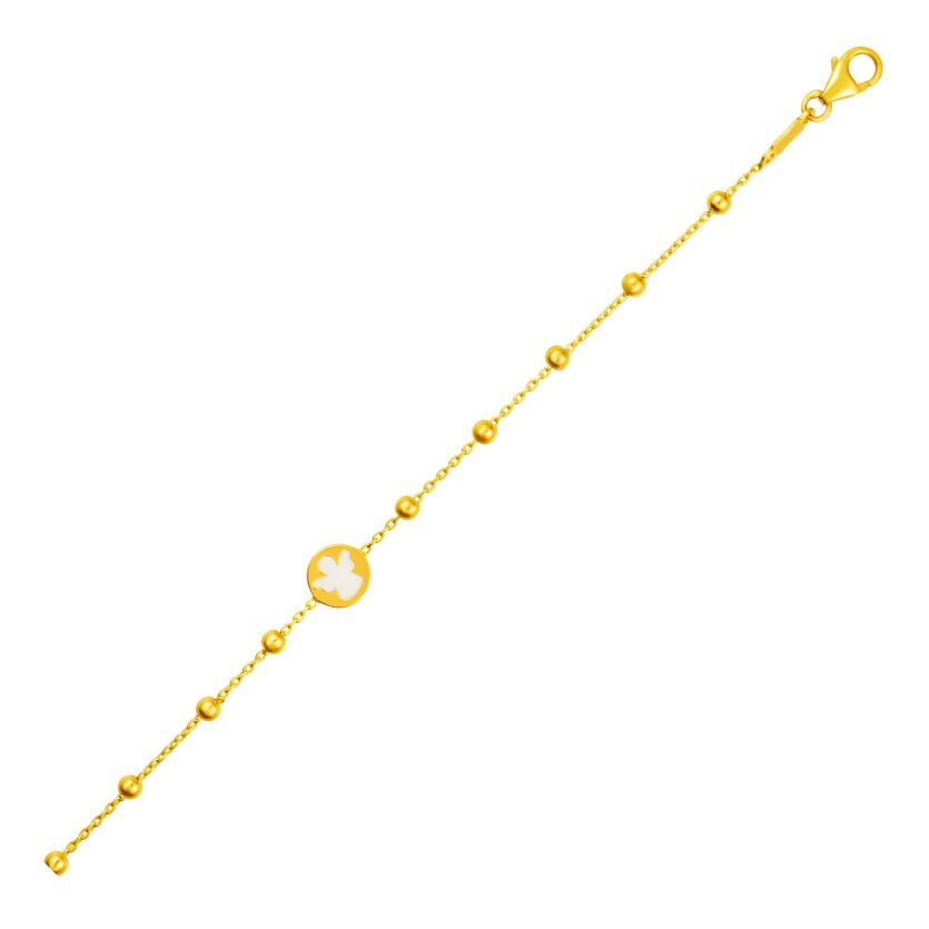 14k Yellow Gold Childrens Bracelet with Angel and Beads (6.00 mm) - Image 1