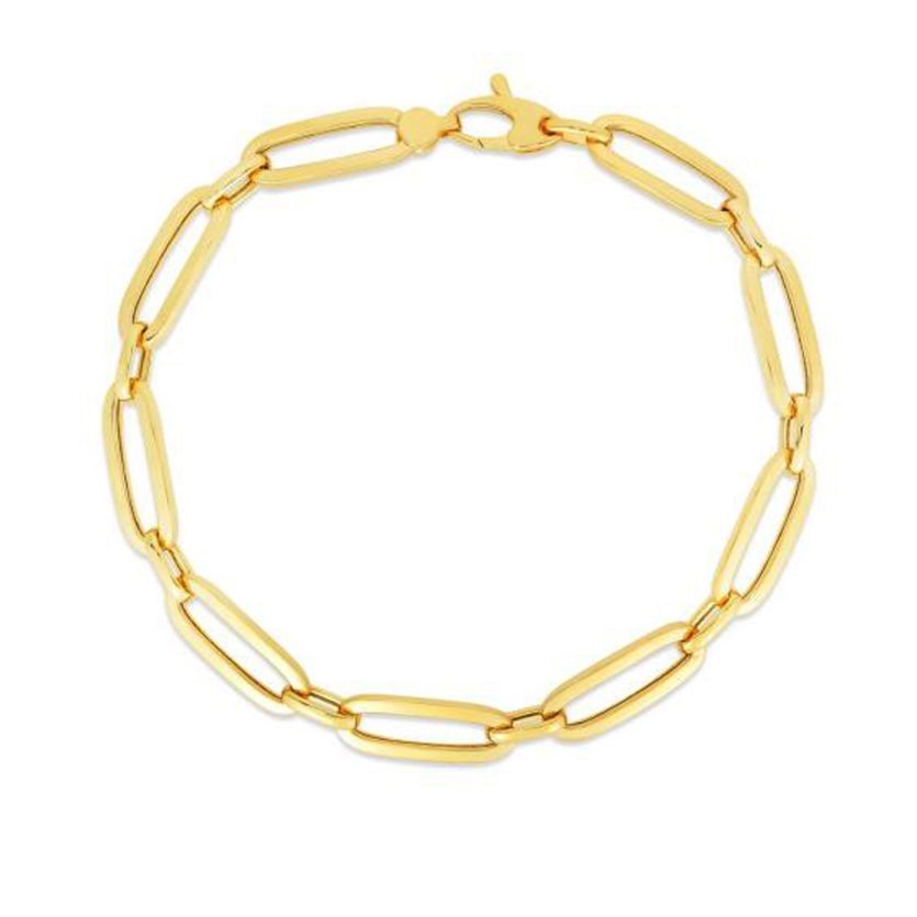 14k Yellow Gold 7 1/4 inch Bombay Paperclip Chain Bracelet (5.60 mm) - Image 2