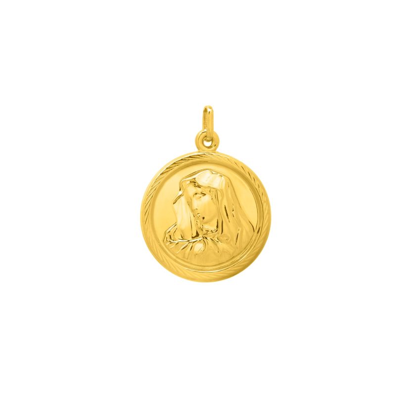 Religious Pendant with Virgin Mary Motif in 14K Yellow Gold - Image 1
