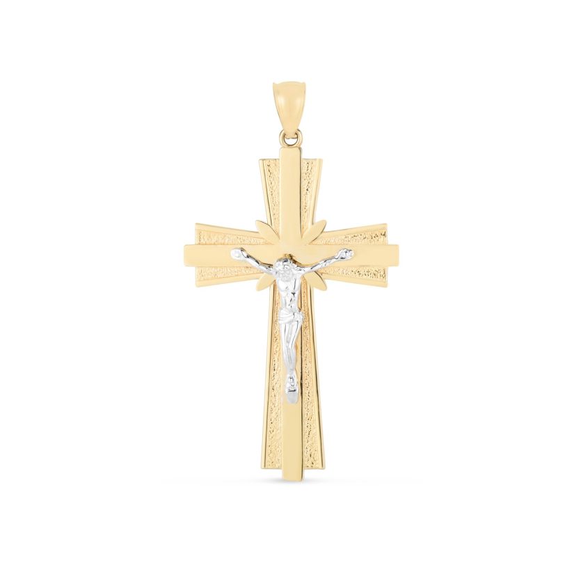 14k Two Tone Gold High Polish Diamond Cut Cross Pendant - Image 1