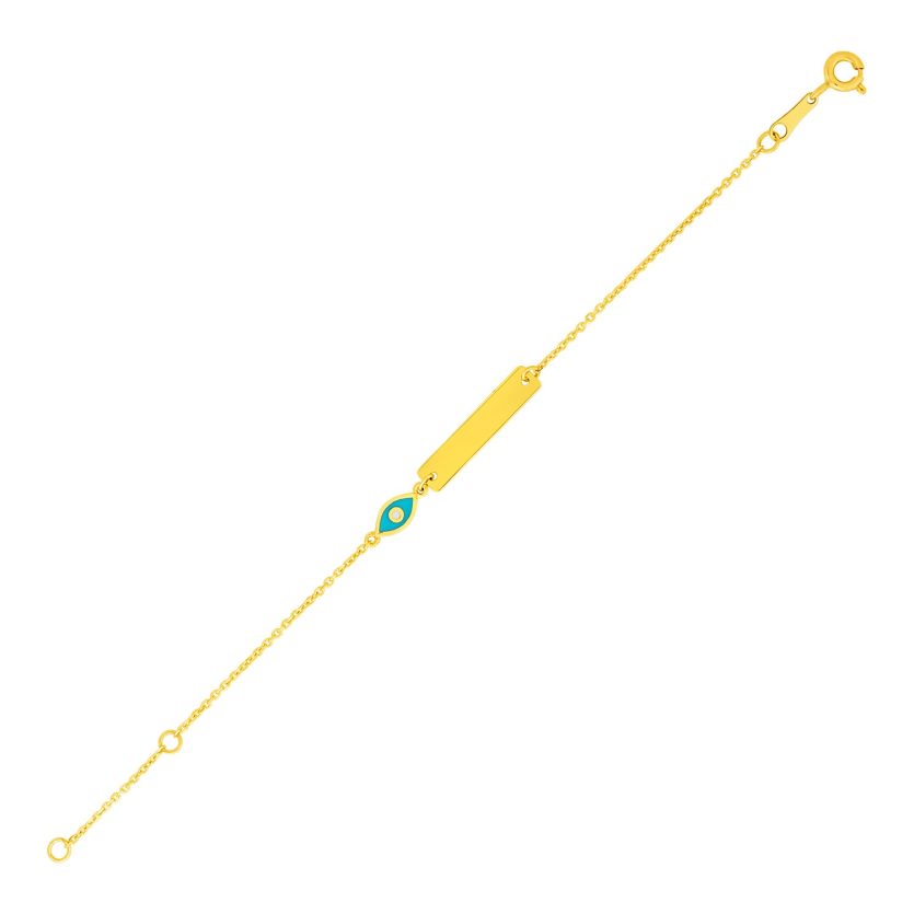14k Yellow Gold 5 1/2 inch Childrens ID Bracelet with Enameled Eye (1.00 mm) - Image 1