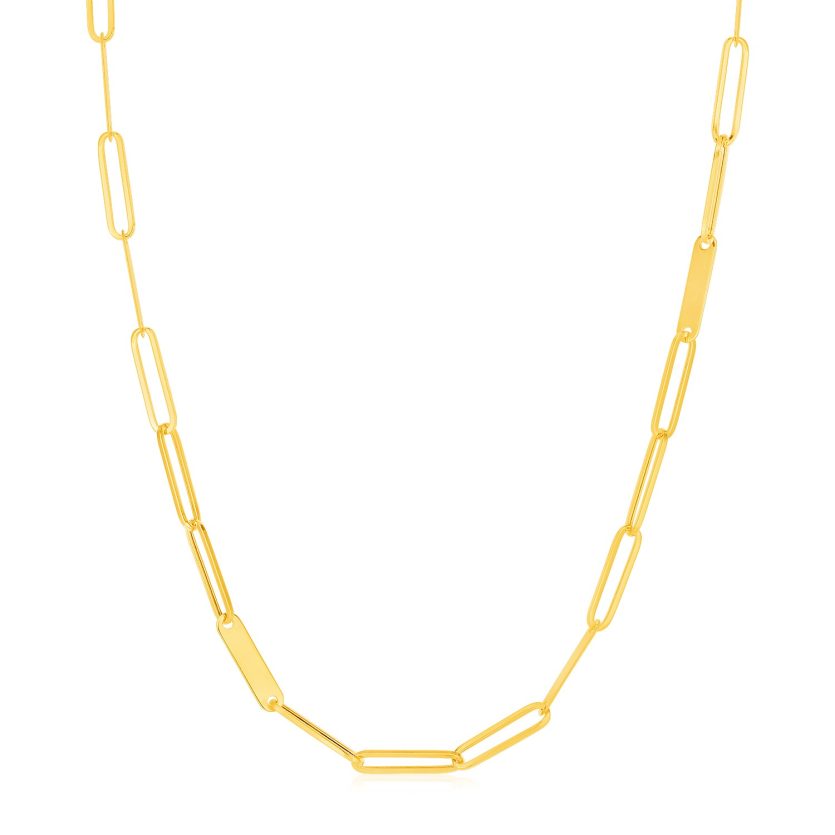 14k Yellow Gold Alternating Paperclip Chain Link and Gold Bar Necklace - Image 1