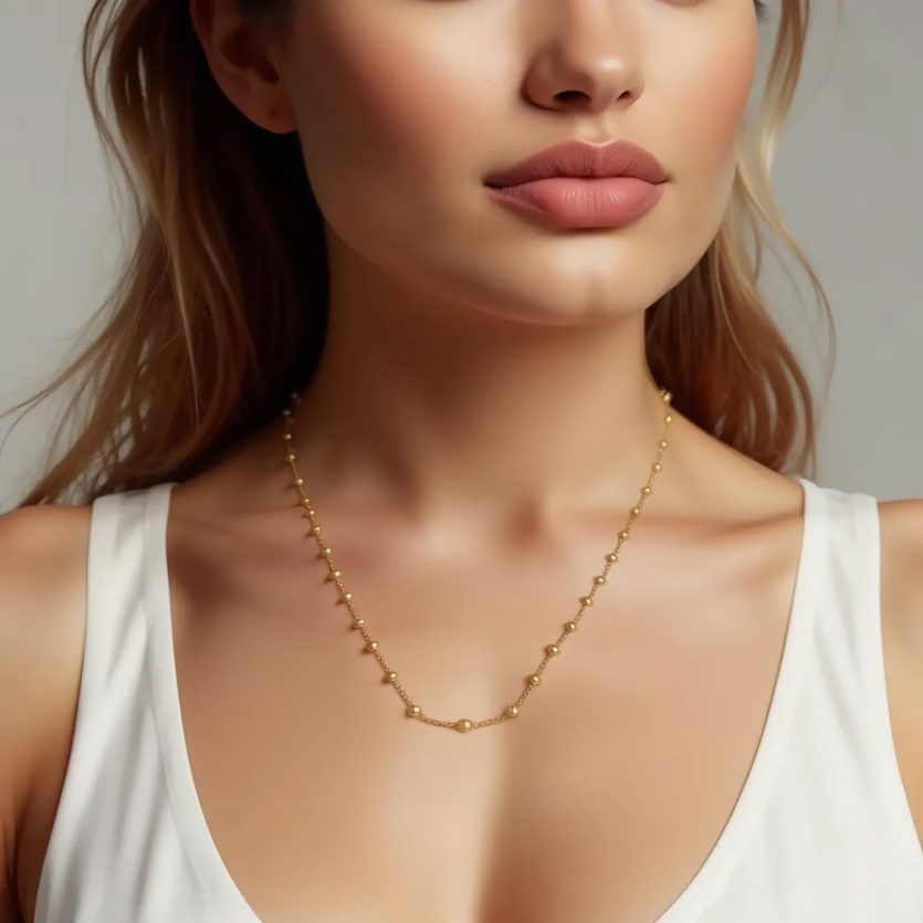 Layering Saturn Bead Necklace in 14K Yellow Gold - Image 4