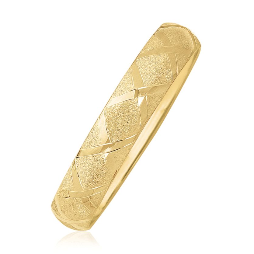 10k Yellow Gold Dual-Textured Diamond Pattern Bangle (12.00 mm) - Image 1