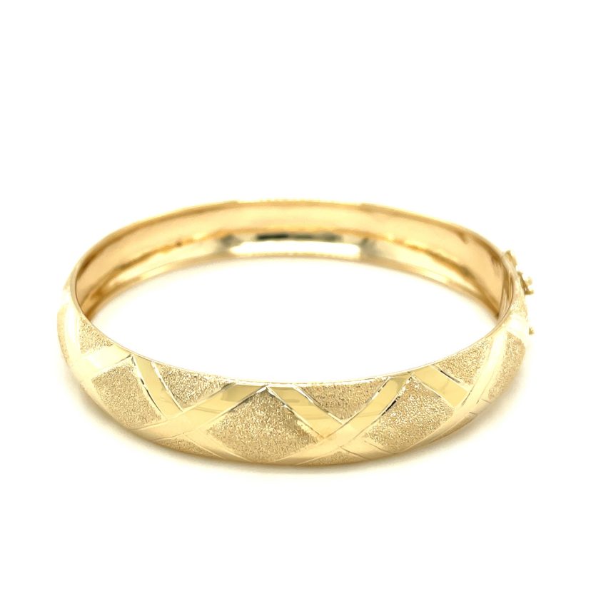 10k Yellow Gold Dual-Textured Diamond Pattern Bangle (12.00 mm) - Image 2
