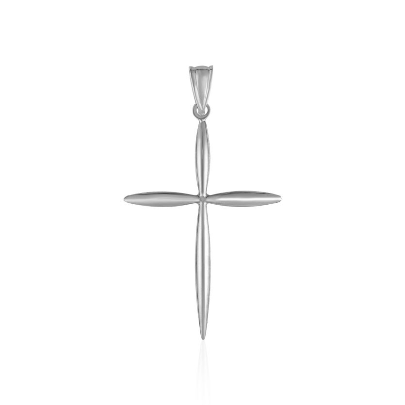 14k White Gold Rounded and Pointed Cross Pendant - Image 1