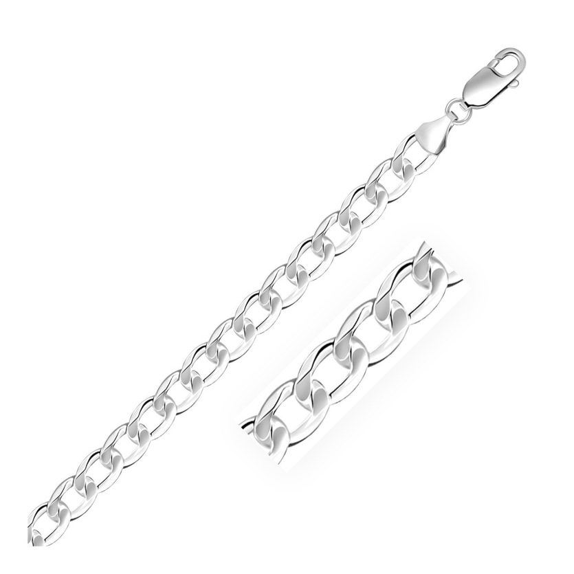 Rhodium Plated Sterling Silver Curb Style Bracelet (7.90 mm) - Image 1