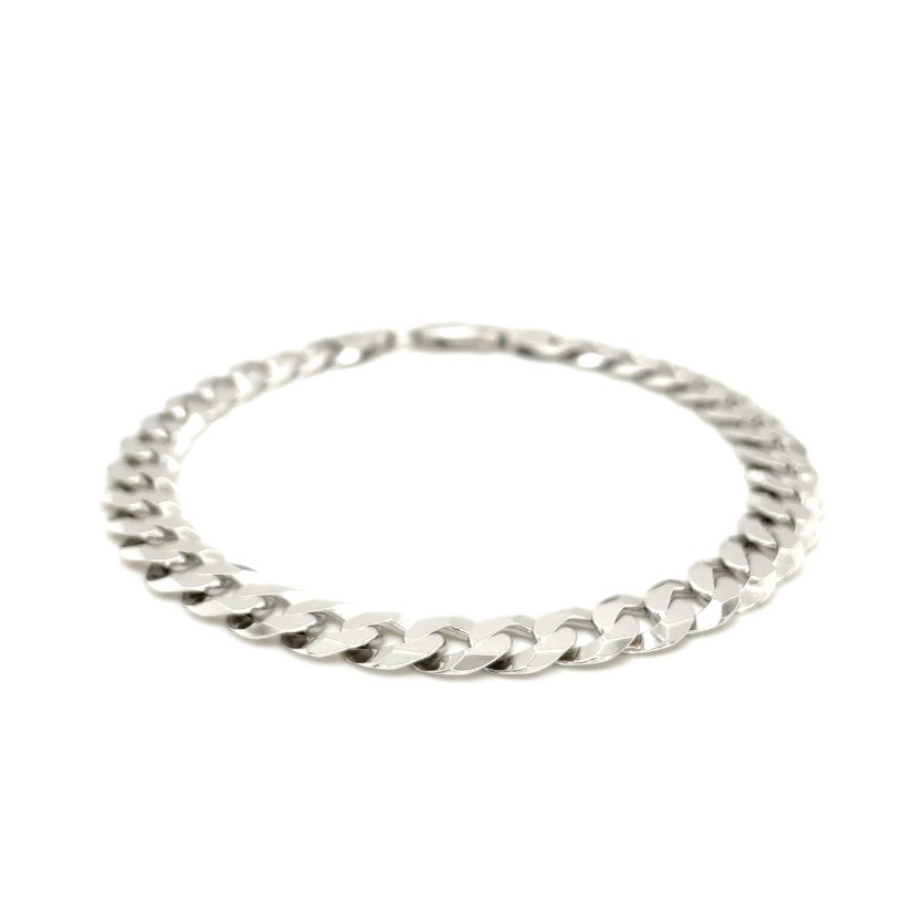 Rhodium Plated Sterling Silver Curb Style Bracelet (7.90 mm) - Image 2