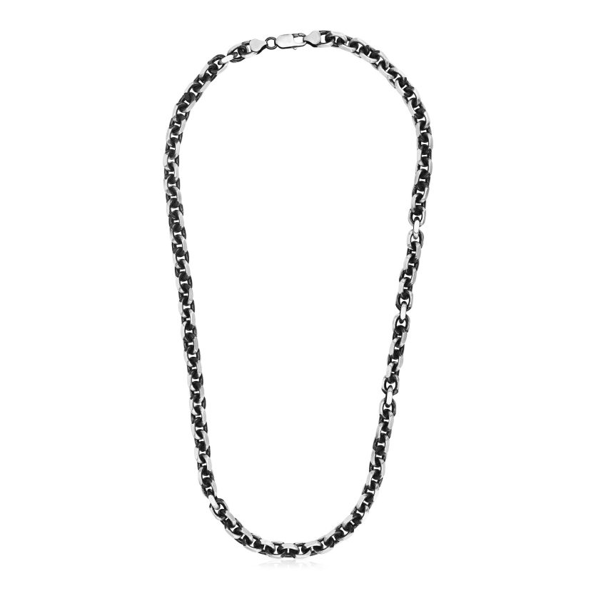 Sterling Silver Gunmetal Finish Oval Link Necklace - Image 1