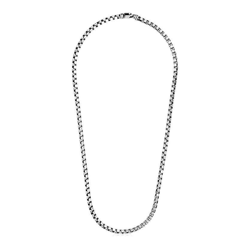 Sterling Silver Gunmetal Finish Round Box Chain Necklace - Image 1