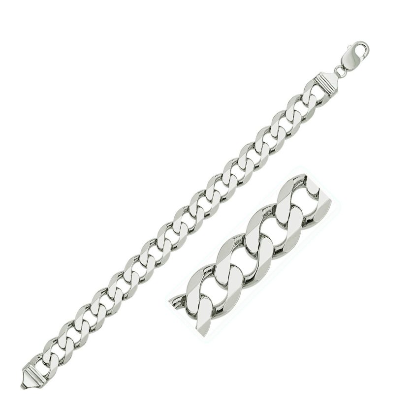 Rhodium Plated Sterling Silver Curb Style Bracelet (11.60 mm) - Image 1
