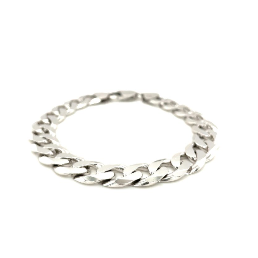 Rhodium Plated Sterling Silver Curb Style Bracelet (11.60 mm) - Image 2