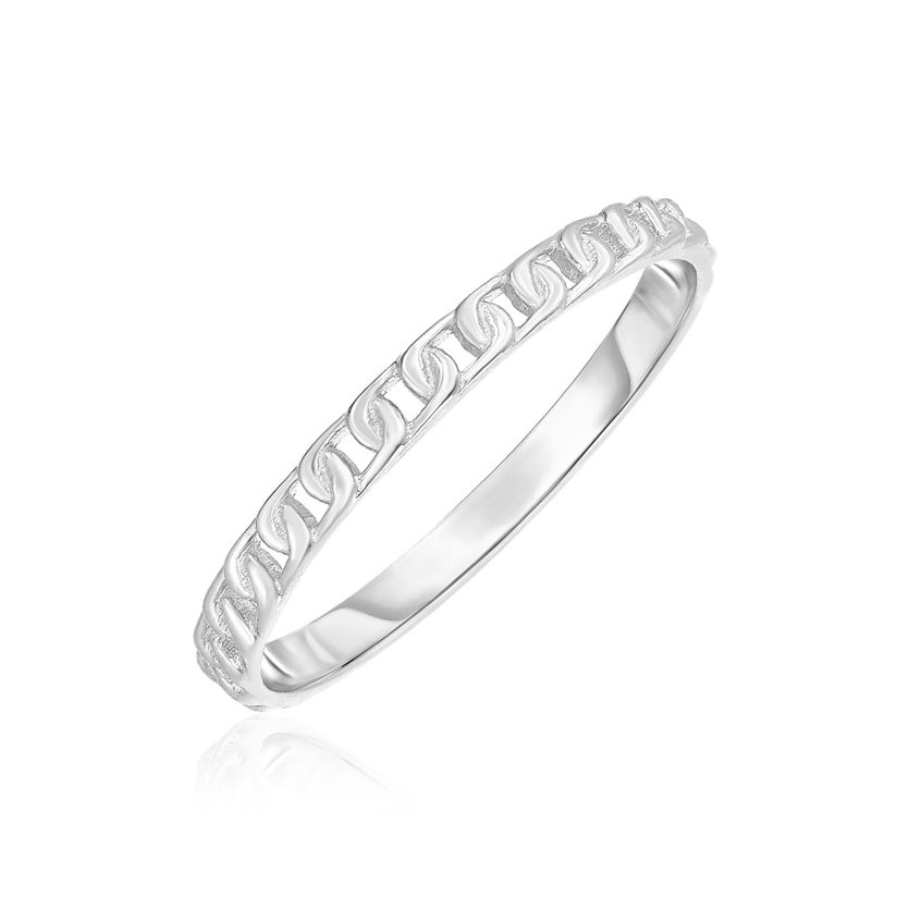 14k White Gold Ring with Bead Texture - Image 1