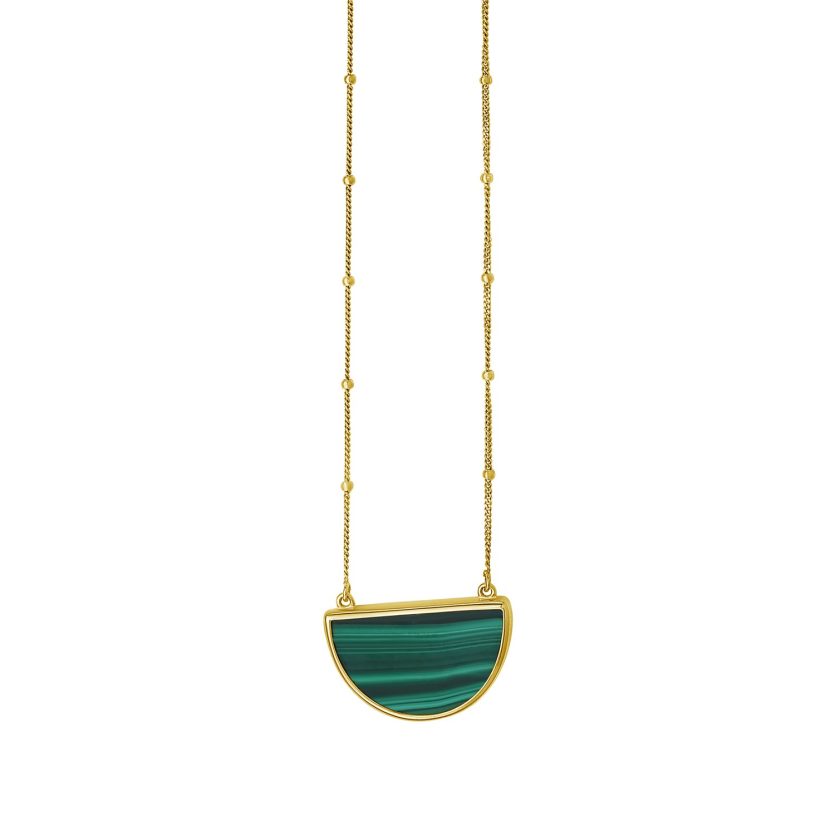 Malachite Geometric Half Moon Necklace in 14K Yellow Gold - Image 1