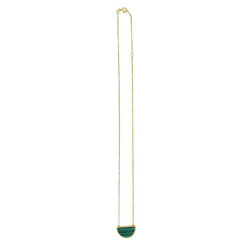 Malachite Geometric Half Moon Necklace in 14K Yellow Gold - Image 2